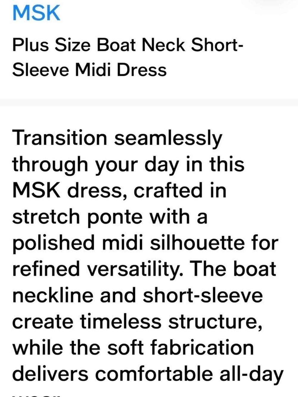 MSK Plus Size Boat Neck Short-Sleeve Midi Dress Black 3X New - Picture 5 of 6